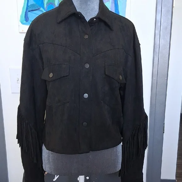 NWT Glam Dark Utility Jacket with Fringe Details - Picture 2 of 4